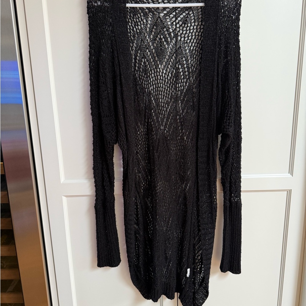 bebe Black Lace Knit Cardigan size L